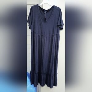 Torrid Women's Plus Sz2 18-20 Black Slub V Neck Ruffle Cotton Maxi Dress NWT